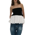 Slim fit off-shoulder peplum top in black and white contrast with pleated hem design - S / White