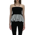 Women off-shoulder black and grey contrast peplum top with slim fit pleated design - S / Light Blue