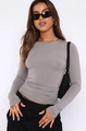 Slim fit long sleeve grey crew neck shirt for women in minimalist urban style - XS / Tops / Light Gray