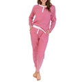 Close-up of red and white striped pajama set featuring V-neck buttons and elastic waistband - S / Red