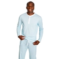 Detail of blue striped men's loungewear set with long sleeves and henley button neck - S / Sky Blue