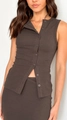 Women's dark coffee sleeveless ribbed knit two-piece set with front button detailing - S / Dark Gray