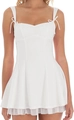 Détail de mini-robe blanche avec bretelles à nœuds et ourlet plissé élégant - S / Blanc