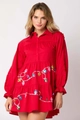 Detalle del vestido rojo con volantes y motivos de luces navideñas de lentejuelas - S / Rojo