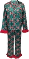 Detail van een satijnen groene pyjama met rode strikken en zachte pluche afwerkingen - S / Groen (Strik Print)