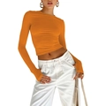 T-shirt court moulant orange vif à manches longues avec détails de trous aux pouces - S / Orange
