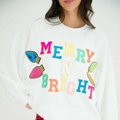 Sweat de Noël blanc avec broderie de paillettes colorées Merry N Bright pour femme - S / Blanc