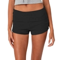 Détail du mini short de fitness noir avec une large ceinture taille haute et coupe ajustée - Noir