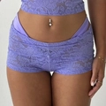 Lace semi-sheer low-waist lavender floral shorts for women in a soft feminine style - S / Top And Bottom / Purple