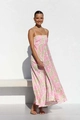 Women's summer floral backless maxi dress with pink and green floral print a-line silhouette - S / Multicolor Pattern