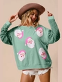 Mintgroen kerstsweatshirt met pailletten mouwen en roze kerstman borduurpatches - S / Standaardtype / Lichtgroen