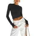 Slim fit black long sleeve t-shirt for women with thumb holes and crew neck design - Black