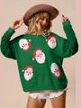 Detail van kerstsweatshirt met kerstman-patches en glinsterende mouwen met lovertjes - S / Standaardtype / Donkergroen