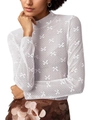 Dettaglio del top in pizzo bianco con ricami a fiocco e motivi a pois fini - XL / Bianco