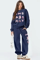Détail de l'ensemble sweat-shirt marine avec imprimés graphiques roses et taille élastique - S / Haut Et Bas / Bleu foncé