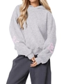 Detail of light gray hoodie with pink bow prints and high-quality brushed fleece texture - S / Light Gray