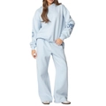 Ensemble détente bleu clair avec sweat à capuche imprimé aux manches et pantalon large - S / Haut Et Bas / Bleu