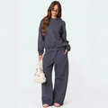 Conjunto de sudadera gris marengo para mujer con estampado de lazos y pantalón deportivo ancho - S / Gris