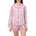 Pink Christmas pajama set with festive holiday print and contrasting rose piping decoration - Pink (Santa Claus Print)