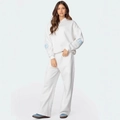 Chándal blanco para mujer con sudadera holgada con capucha y pantalones con lazo azul - S / Blanco