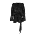 Eleganteres schwarzes Oberteil mit Puffärmeln, Rüschen, Falten und Taillenschleife - S / Schwarz