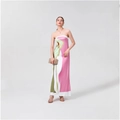 Women's strapless floral maxi dress with pink and green abstract print in slim fit - S / White