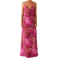 Detail of fuchsia floral leopard print maxi dress with halter neckline and airy fabric - S / Rose Red