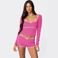 Hot pink polka dot loungewear set with white lace trim and mini bows on top and shorts - S / Top And Bottom / Rose Red