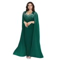 Robe de soirée élégante vert foncé longue avec strass brillants et cape intégrée - S / Vert Foncé