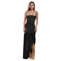Vestido ajustado negro con lentejuelas, tirantes finos, abertura alta y brillo plata - S / Negro