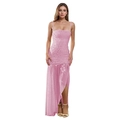 Vestido rosa de lentejuelas con abertura lateral y brillo para fiestas elegantes - S / Rosa