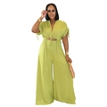 Tuta verde lime con scollo a V, gamba larga e ritagli in vita con lacci decorativi - S / Verde