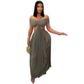 Slim fit olive green cut-out dress with layered ruffles and off-shoulder neckline - S / Taupe