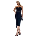Detail of black bodycon midi dress with lace-up eyelet belt and sleek slim-fit silhouette - S / Black