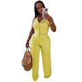 Women's two-piece knitted set with yellow halter neck button top and wide-leg trousers - S / Yellow