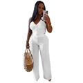 Women's chic white two-piece set featuring halter button vest and pleated wide-leg pants - S / White