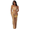Women's 2-piece set with tube top and high waist wide leg pants in champagne gold - S / Champagne Gold