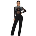 Detail van transparante mesh romper met sprankelende strass en franjes op de schouders - S / Zwart