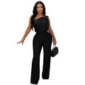 Detail of elegant black one-shoulder jumpsuit with pleated strap and high waist design - S / Black