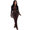 Sexy sheer mesh maxi dress for women with black rhinestones and long sleeves for parties - S / C7596-Black