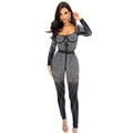 Detail von geometrischen Strassmustern auf einem schwarzen Langarm-Jumpsuit - S / Schwarz