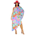 Elegant one shoulder long sleeve maxi dress featuring colorful abstract geometric prints - S / Cyan