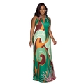 Boho rückenfreies Halter-Maxikleid mit abstraktem buntem Print und tiefem V-Ausschnitt - S / Grün