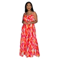 Detail von lebhaftem geometrischem Druck und plissiertem weitem Bein am Jumpsuit - S / Rot