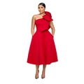 Detailansicht des roten One-Shoulder-Kleides mit großer Schleife und eleganter Taille - S / Rot