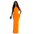 Detail of orange one-shoulder evening gown with waist knot and ruched detailing - 2XL / Tops / Orange