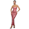 Roze maxi-jurk met pailletten en nauwsluitend strapless ontwerp voor avondgelegenheden - S / Roze