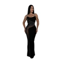 Robe longue moulante noire avec strass argentés et empiècement en résille - S / Noir
