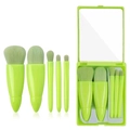 Neon green 5-piece portable makeup brush set with mirrored travel case for touch-ups - Fluorescent Green
