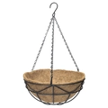 Hanging metal wire basket with natural coconut liner and durable black hanging chains - V-style Basket